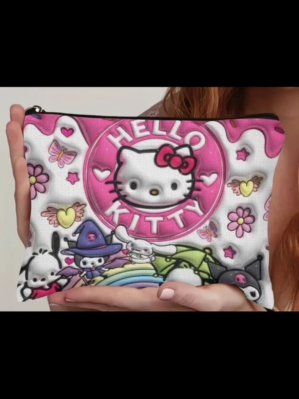 New! Bag of Hello Kitty Large Capacity Cosmetic Bag. Cute Design. 8.9” x 6.5”.